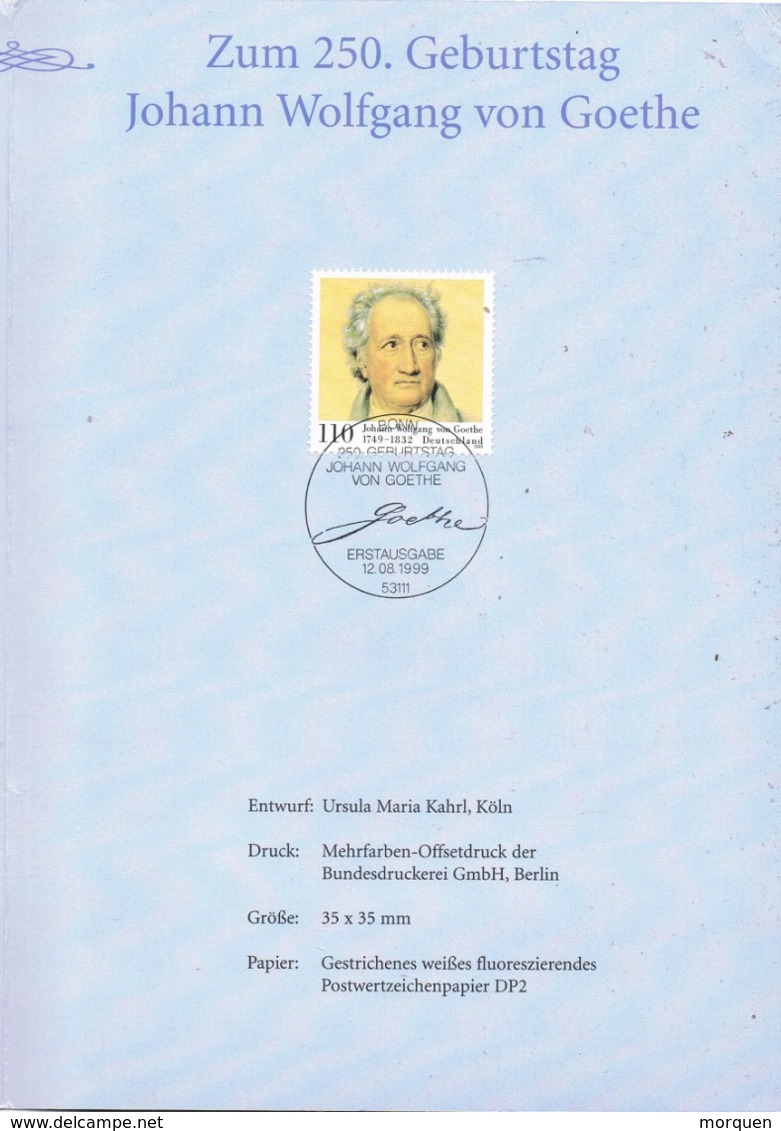 33908. Documento Souvenir BONN (Alemania Federal)  1999. GOETHE - Otros & Sin Clasificación