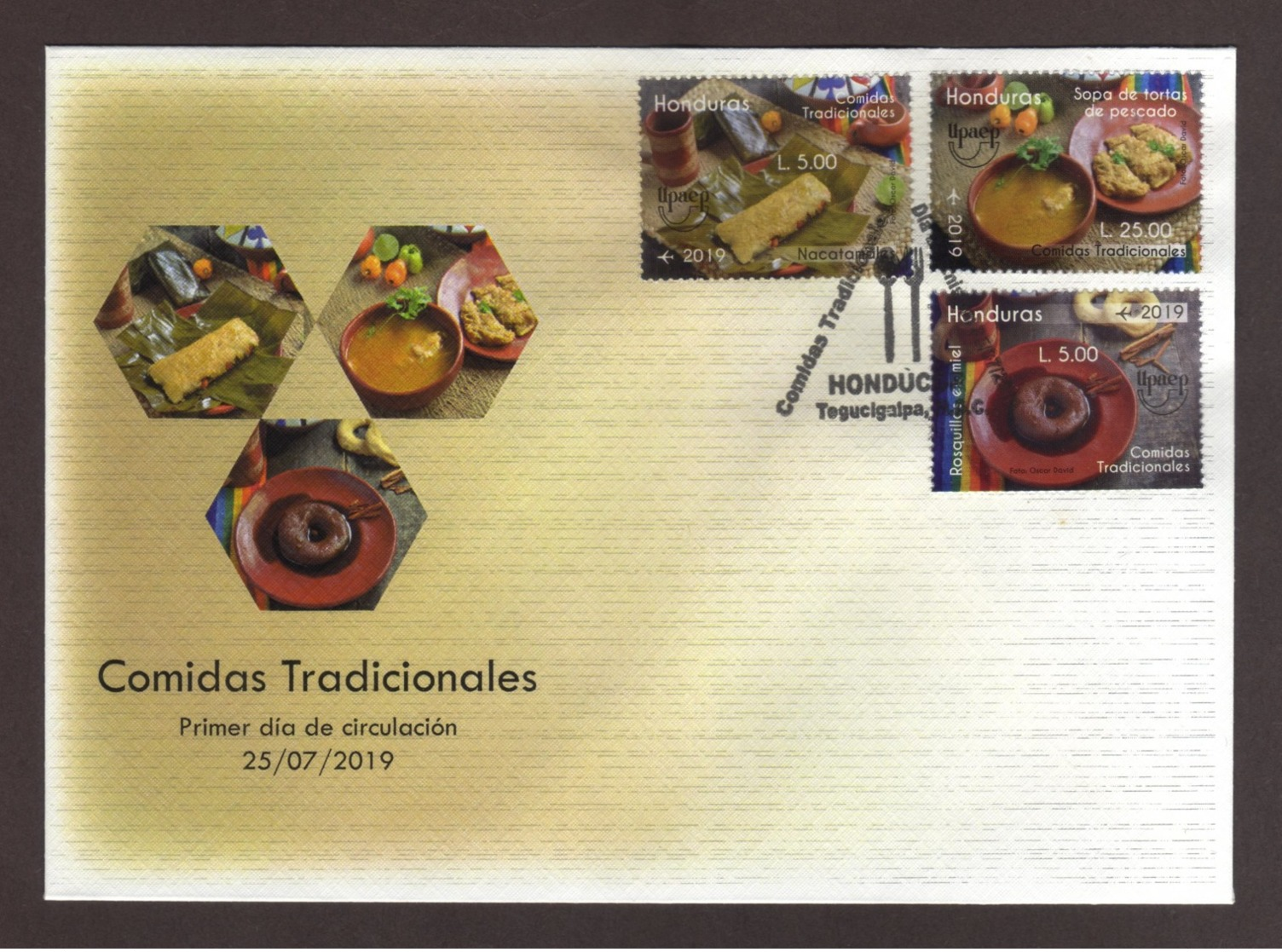 Honduras, FDC UPAEP Traditional Meals (Nacatamales, Fish Cake Soup, Honey Donuts) New Issue 2019, MNH - Honduras