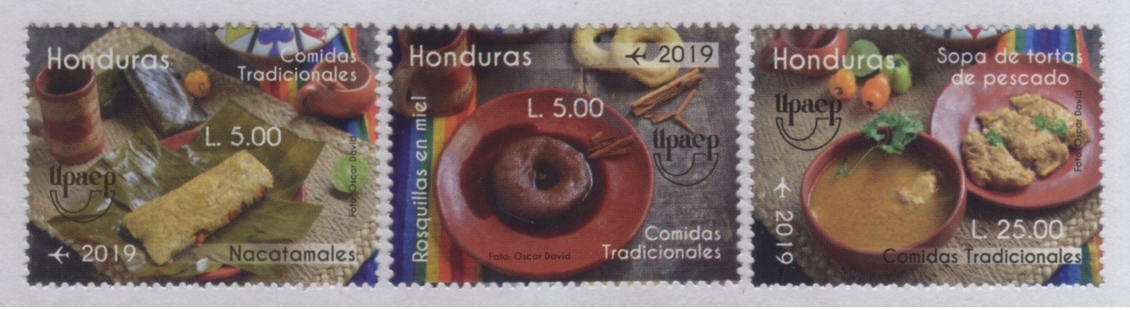 Honduras, Series UPAEP Traditional Meals (Nacatamales, Fish Cake Soup, Honey Donuts) New Emission 2019, MNH - Honduras