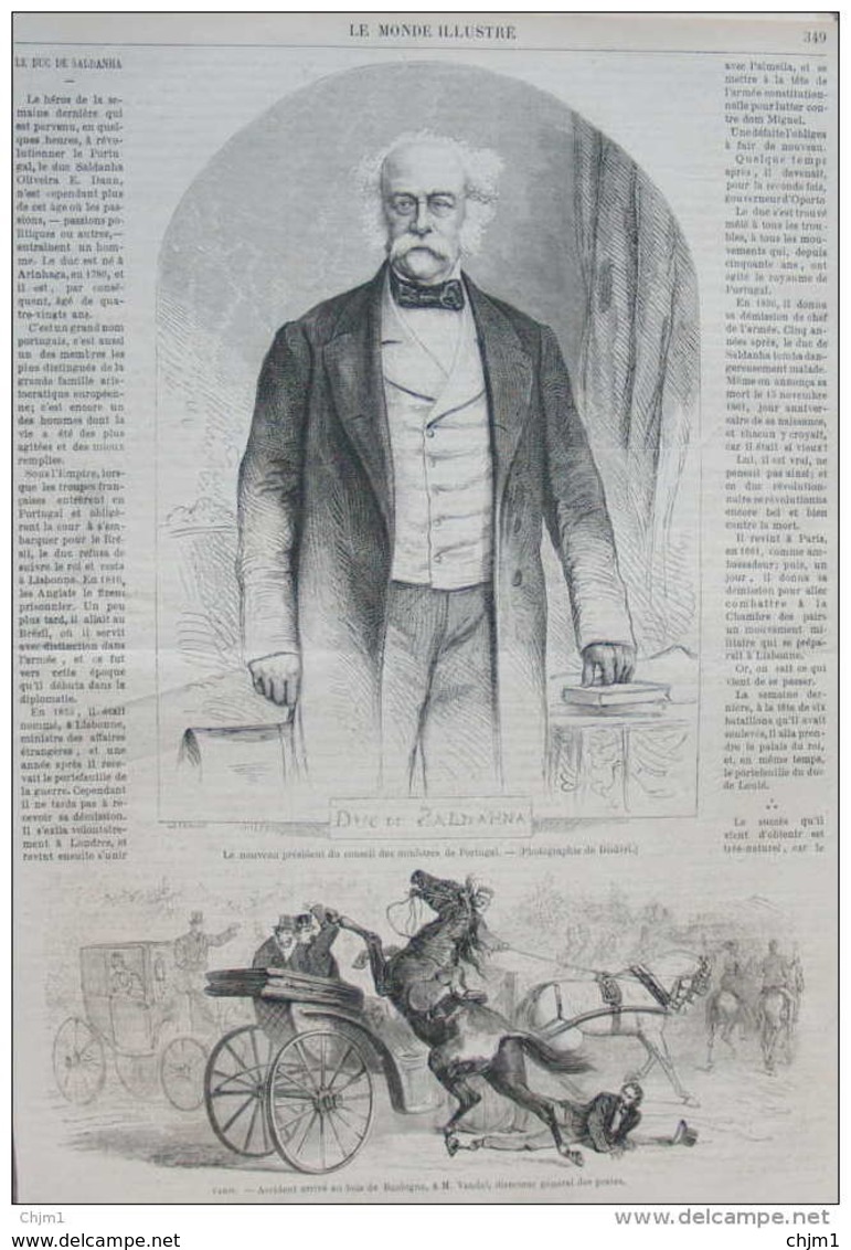 Le Duc De Saldanha, Nouveau Président Du Conseil Des Ministres De Portugal - Page Original 1870 - Documents Historiques