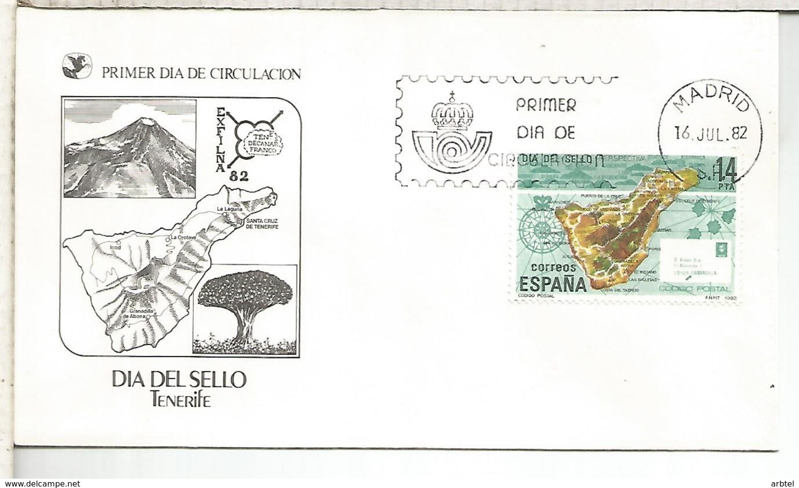 ESPAÑA SPD 1982 DIA DEL SELLO STAMP DAY CANARIAS TENERIFE VOLCAN TEIDE VOLCANO - Volcanos