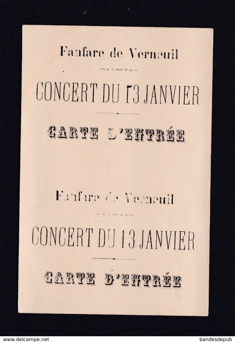 Carte Ticket D'entree Fanfare De Verneuil ( Marne ) Concert Du 13 Janvier - Tickets D'entrée