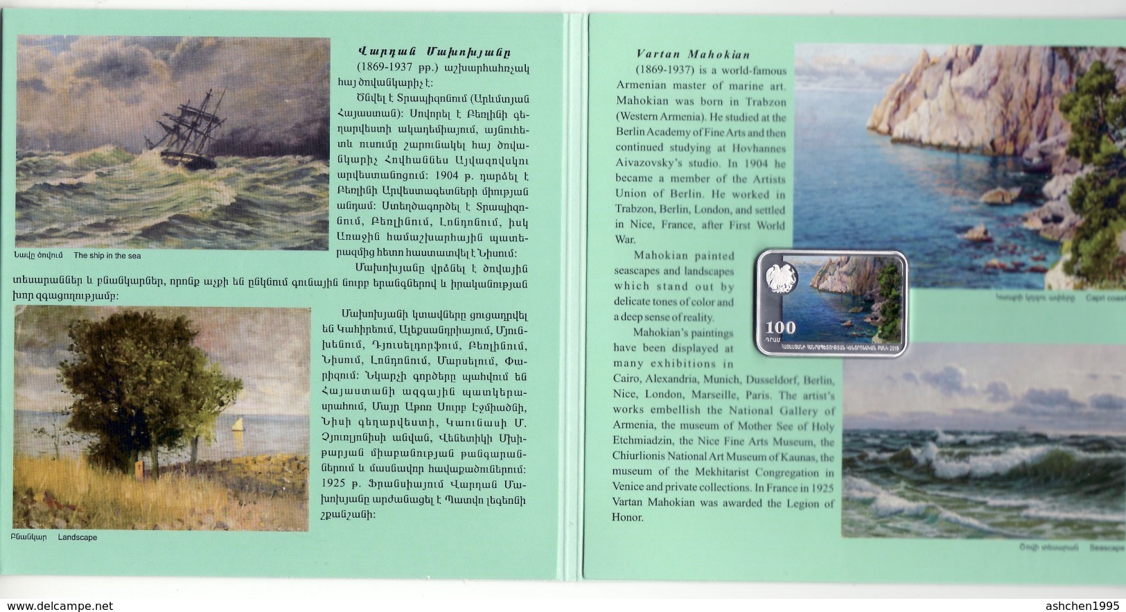 Armenien/Armenie/Armenia 2019, 150th Anniv. Of Vartan Mahokian (1869-1937, Marine Art, Silver Coin In Booklet - PROOF - Arménie