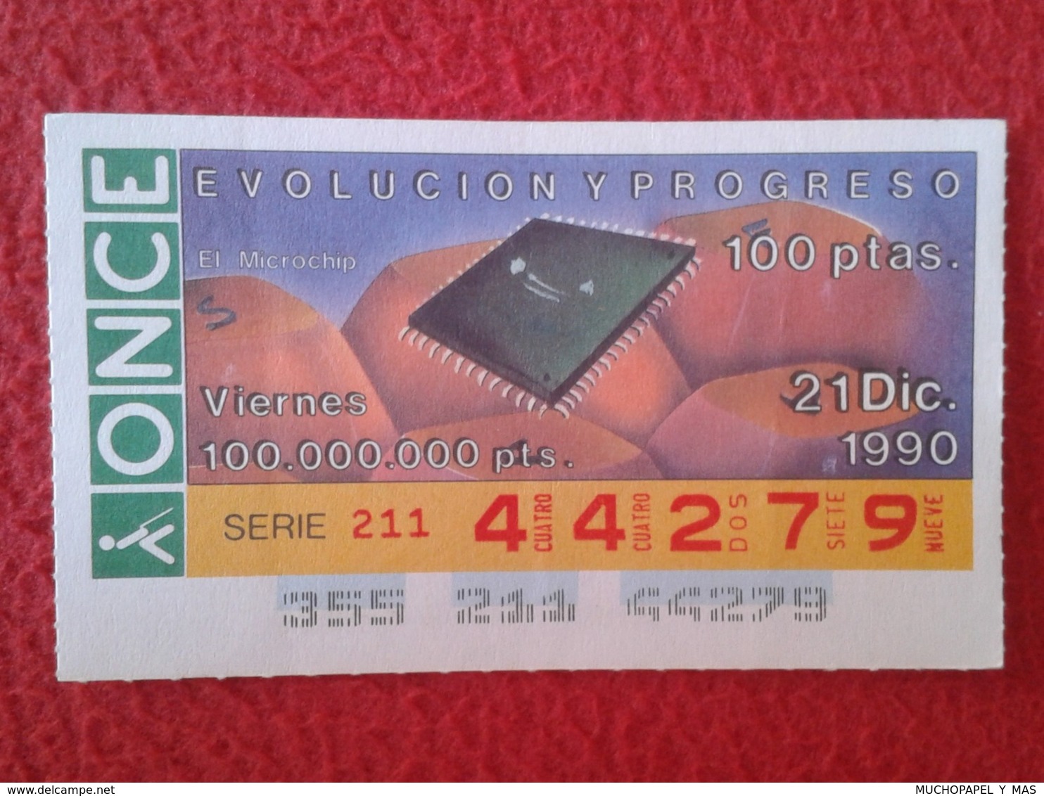 SPAIN CUPÓN DE ONCE LOTTERY LOTERÍA ESPAÑA 1990 EVOLUCIÓN Y PROGRESO EVOLUTION AND PROGRESS EL MICROCHIP THE CHIP VER - Billetes De Lotería