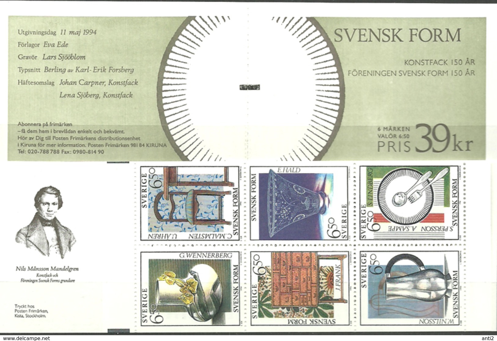 Sweden 1994 Swedish Design  Mi 1828-1833 In Booklet MH 193, MNH(**) - Ungebraucht