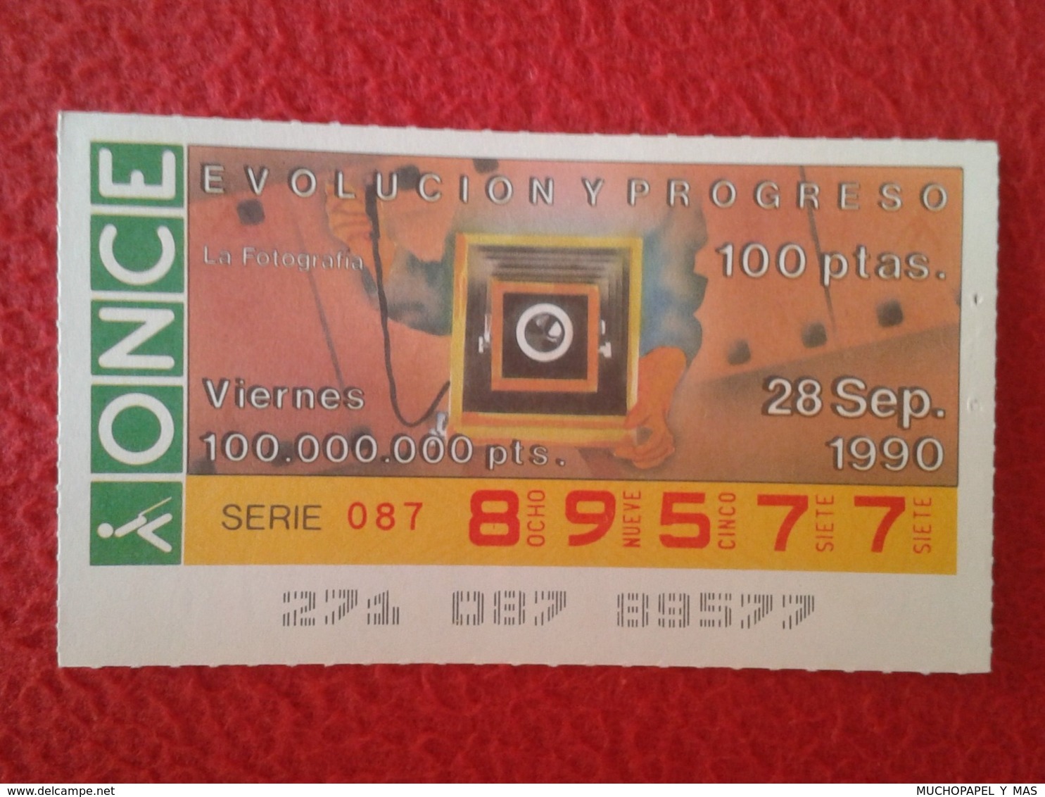 SPAIN CUPÓN DE ONCE LOTTERY LOTERÍA ESPAÑA 1990 EVOLUCIÓN Y PROGRESO EVOLUTION AND PROGRESS LA FOTOGRAFÍA PHOTOGRAPHY - Billetes De Lotería