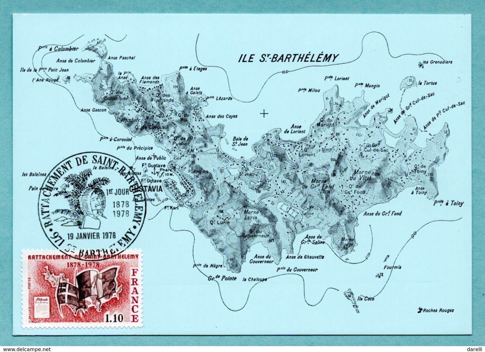 Carte Maximum 1978 - Rattachement De L’île De Saint-Barthélemy à La France - YT 1985 - 971 St Barthélémy - 1970-1979