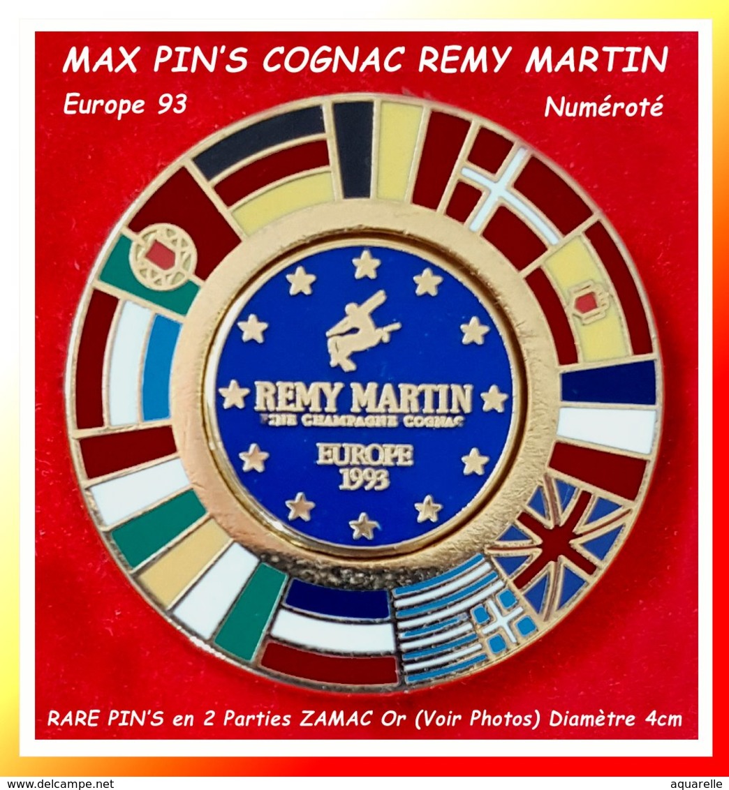 SUPER MAX PIN'S COGNAC Remy MARTIN : PUZZLE Avec PIN'S CENTRAL NUMEROTE. 2 Pin's ZAMAC Base Or Diamètres 4 Et 2cm - Boissons