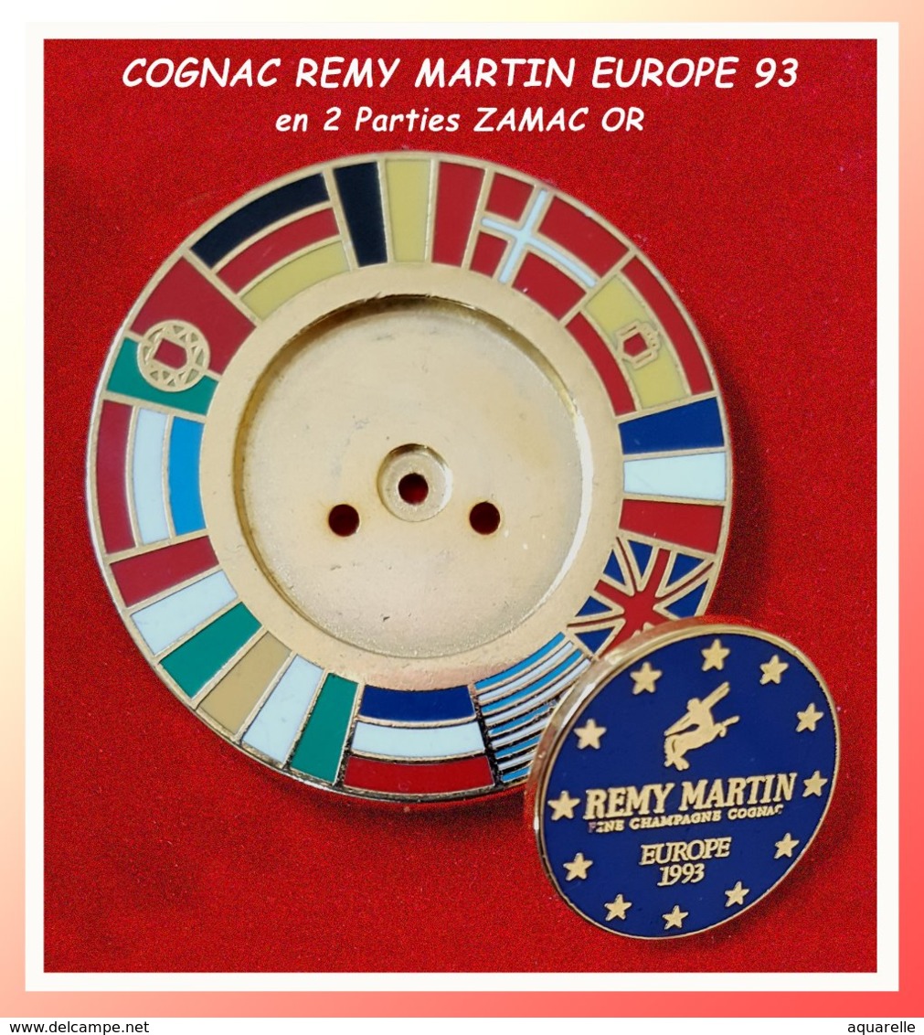 SUPER MAX PIN'S COGNAC Remy MARTIN : PUZZLE Avec PIN'S CENTRAL NUMEROTE. 2 Pin's ZAMAC Base Or Diamètres 4 Et 2cm - Boissons