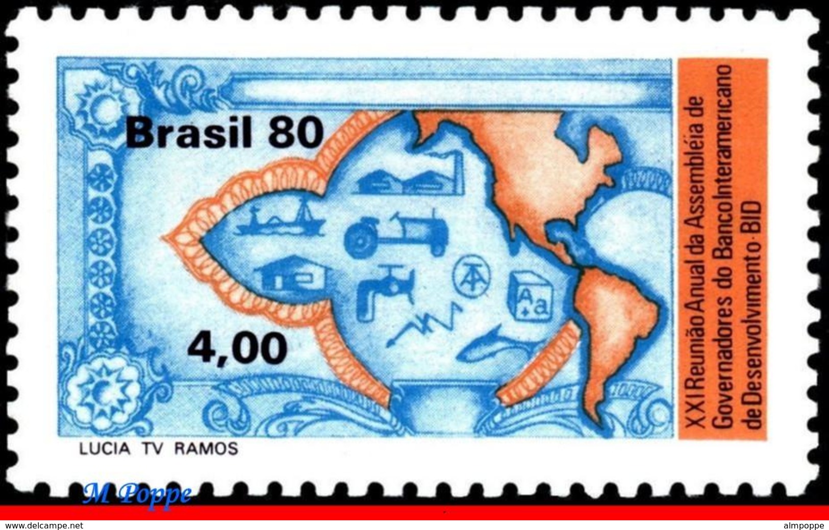 Ref. BR-1685 BRAZIL 1980 BANK + INSURANCE, INTER-AMERICAN, DEVELOPMENT BANK, BID, MAPS, MNH 1V Sc# 1685 - Neufs