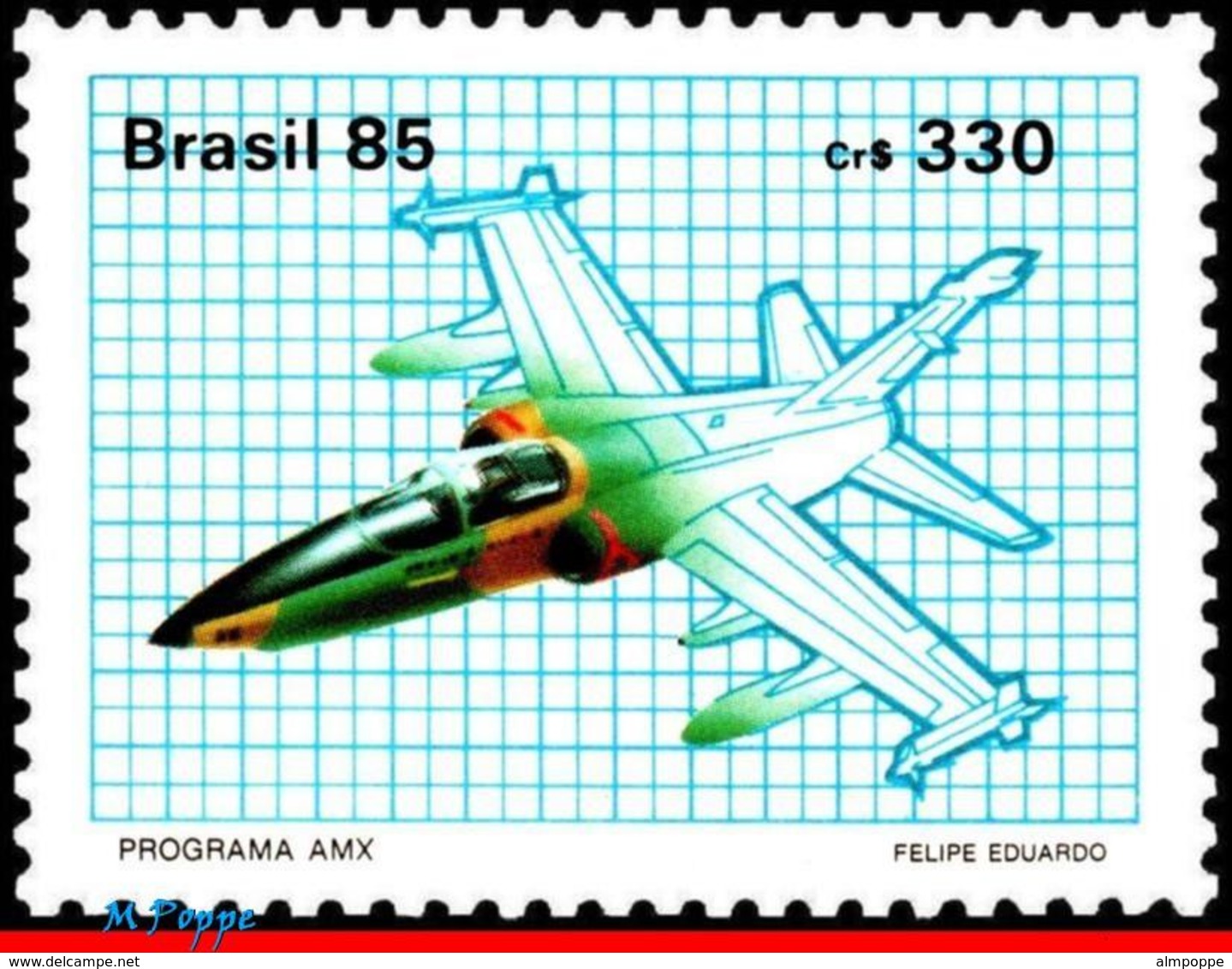 Ref. BR-2016 BRAZIL 1985 PLANES, AVIATION, AMX SUBSONIC AIR FORCE,, JOINT PROGRAM WITH ITALY, MNH 1V Sc# 2016 - Nuovi