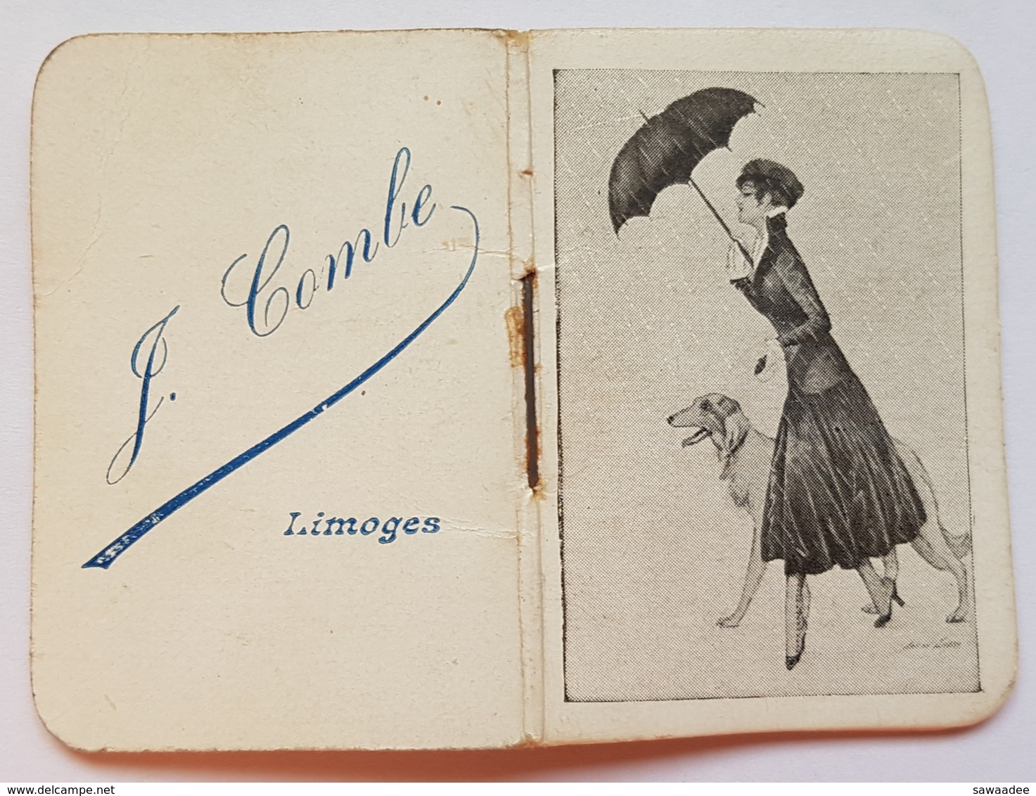 PETIT ALMANACH POUR 1918 - FRANCE - FEMME AU PARAPLUIE ET CHIEN (SIGNATURE) - SAISONS, FÊTES, TARIFS POSTAUX - LIMOGES - Petit Format : 1901-20