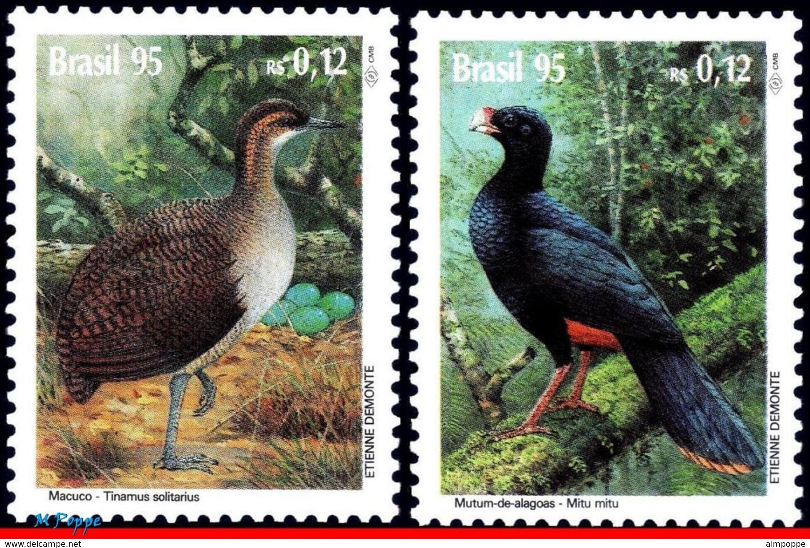 Ref. BR-2535-36 BRAZIL 1995 ANIMALS, FAUNA, ENDANGERED BIRDS,, CURASSOW, MI# 2644-45, SET MNH 2V Sc# 2535-2356 - Gallináceos & Faisanes