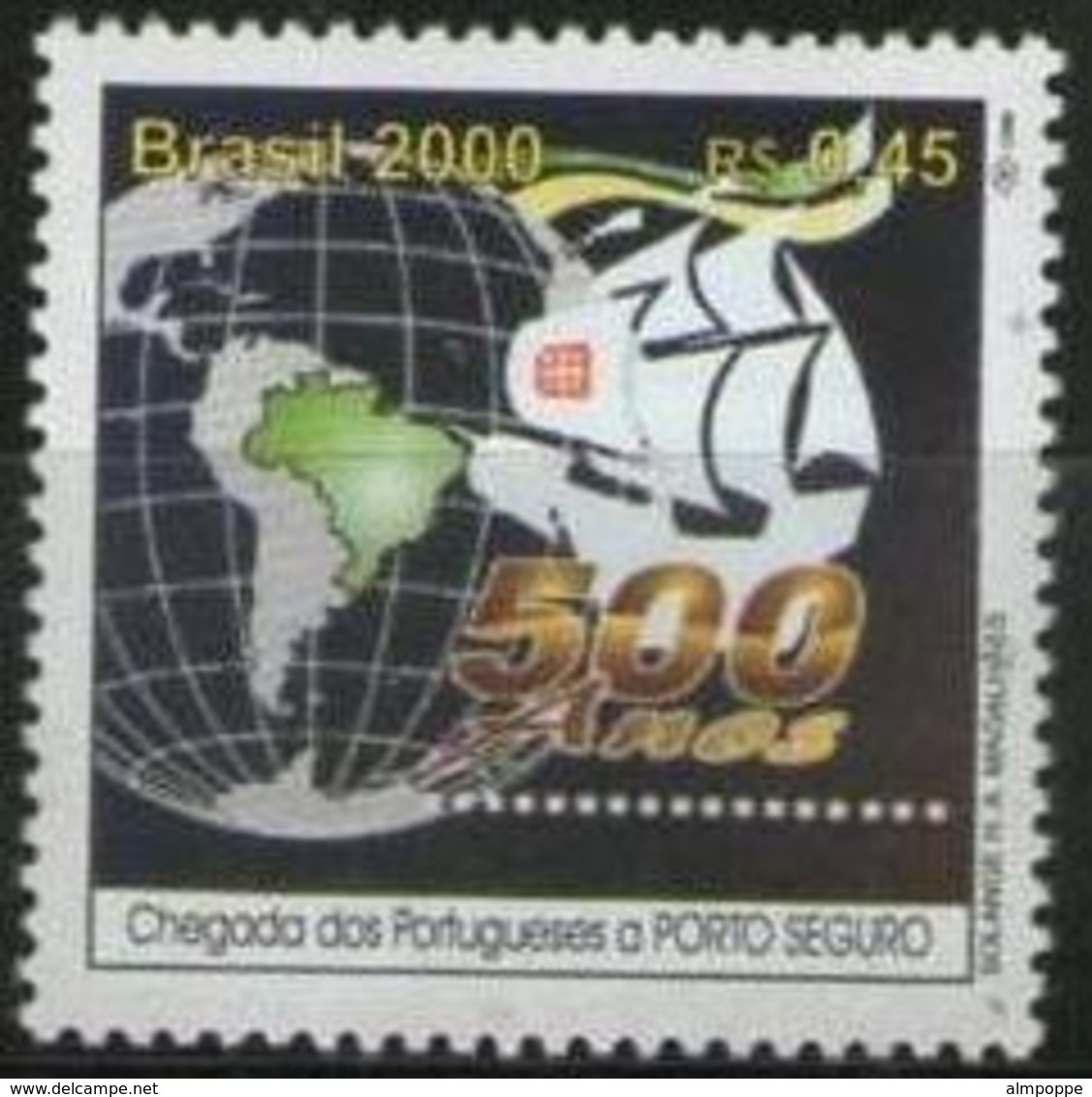 Ref. BR-2740T BRAZIL 2000 SHIPS, BOATS, DISCOVERY OF BRAZIL, MI# 3026 - MINT MNH 1V Sc# 2740T - Neufs