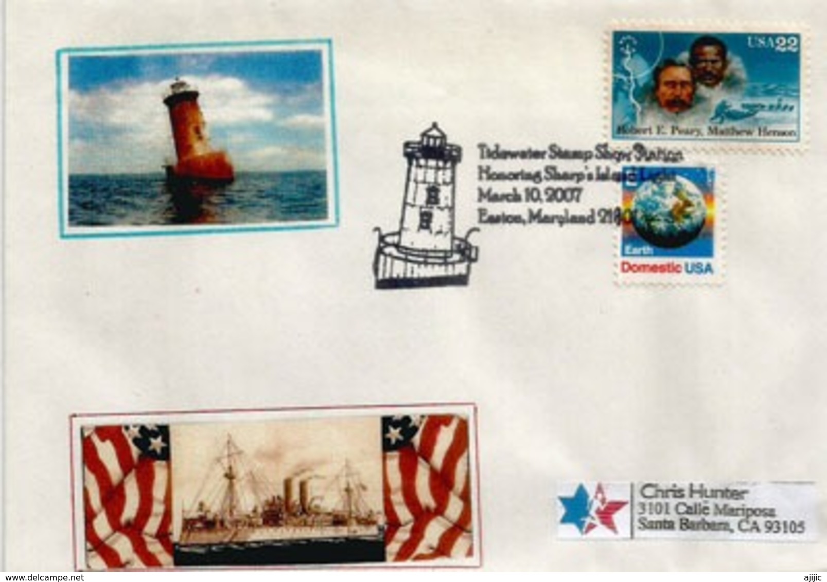 Sharps Island Lighthouse.Easton. Maryland's Chesapeake Bay, Letter Sent To Iowa , 2007 - FDC