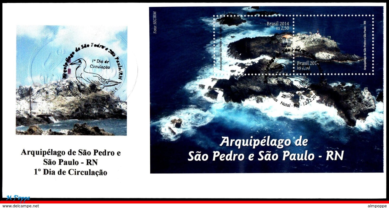 Ref. BR-3291-FDC BRAZIL 2014 LIGHTHOUSES, SAINT PETER AND SAINT, PAUL ARCHIPELAGO, FDC 2V Sc# 3291 - FDC