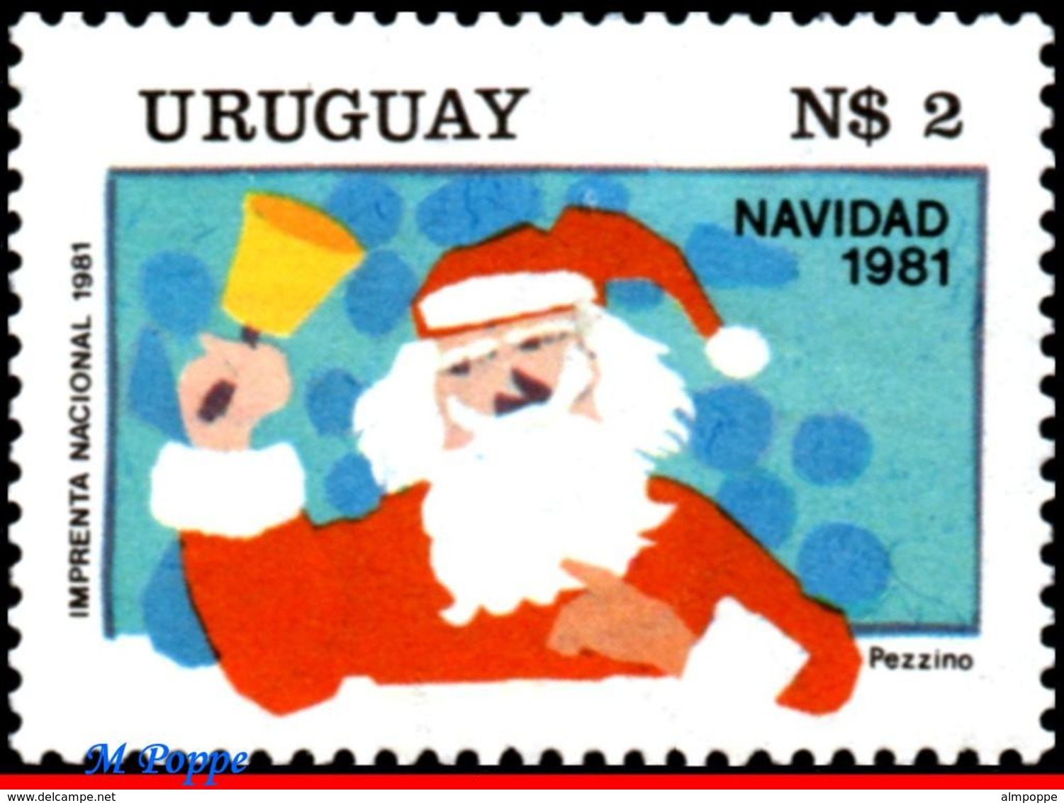 Ref. UR-1119 URUGUAY 1981 CHRISTMAS, RELIGION, SANTA CLAUS,, MNH 1V Sc# 1119 - Uruguay