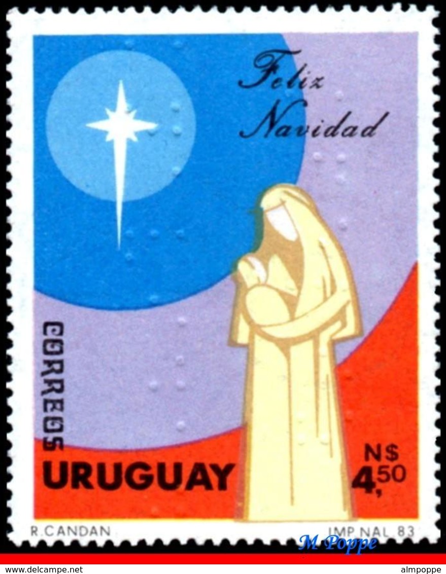 Ref. UR-1151 URUGUAY 1983 CHRISTMAS, LITHOGRAPHED AND EMBOSSED, (BRAILLE), MADONNA AND CHILD, MNH 1V Sc# 1151 - Uruguay