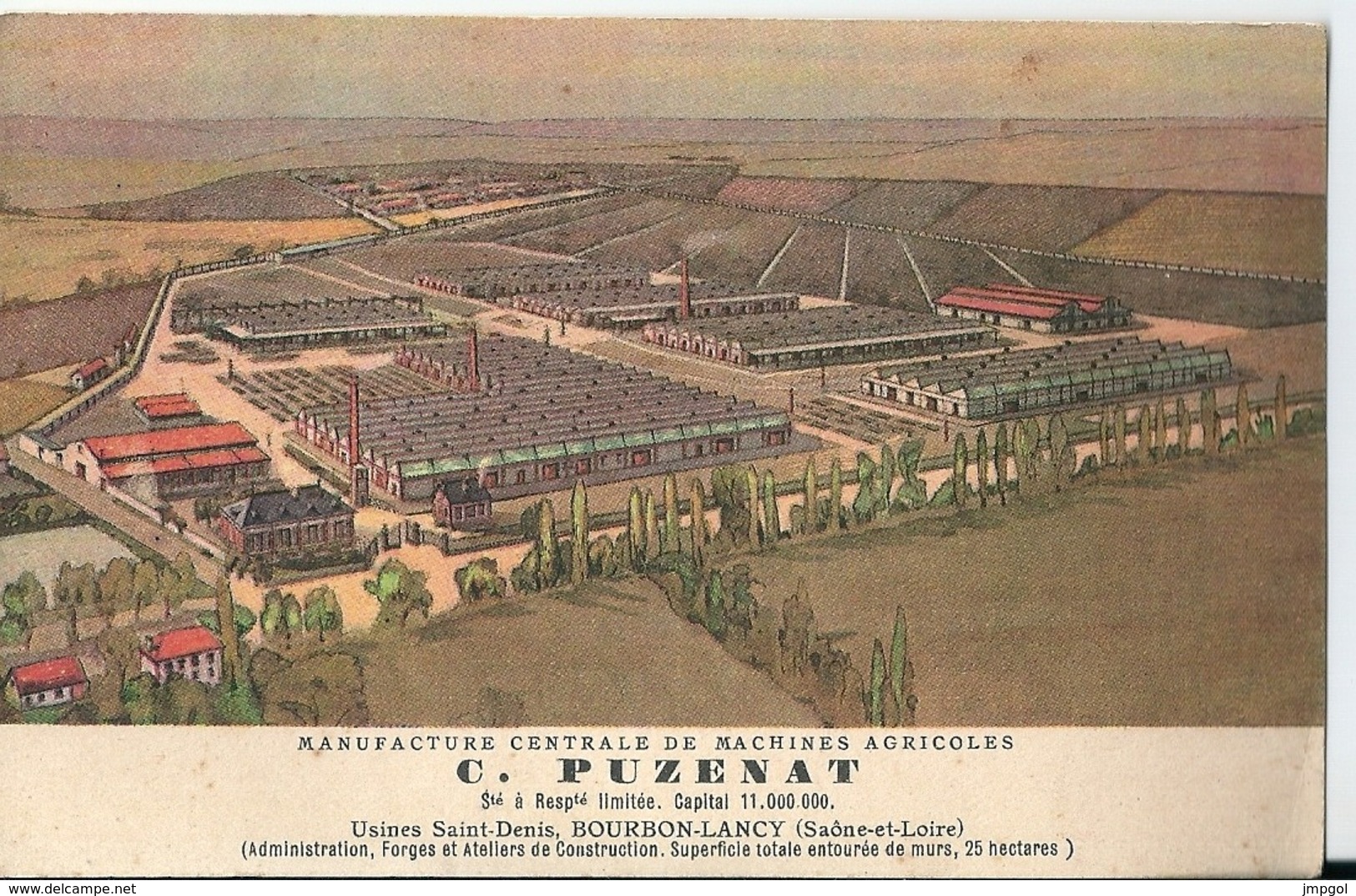 Carte Publicitaire C. PUZENAT Usines Saint Denis Bourbon Lancy Charles Meunier Machines Agricoles Varennes Sur Allier - Autres & Non Classés