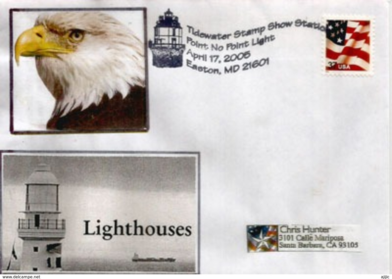 USA.Point No Point Lighthouse. Chesapeake Bay.Easton.(Maryland), Letter 2005 Sent To California - Enveloppes évenementielles