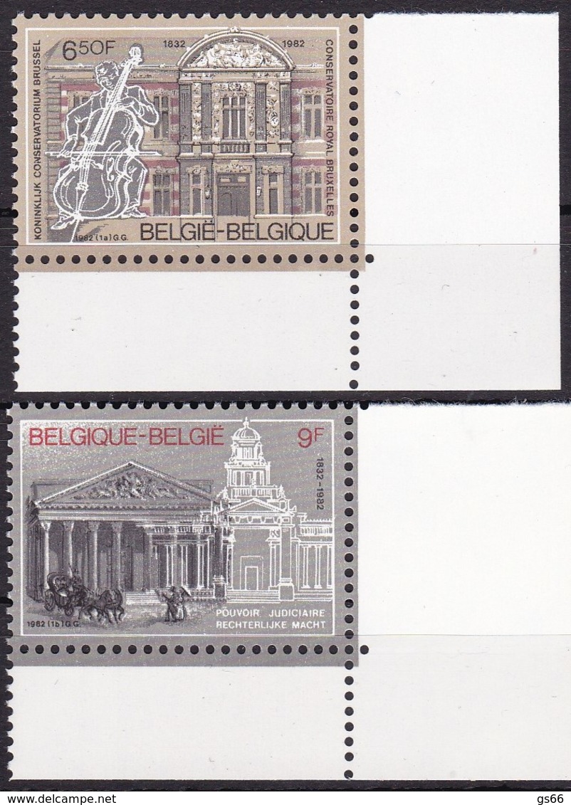 Belgien, 1982, 2086/87,  MNH **, Königliches Musikkonservatorium, Brüssel; 150 Jahre Justizverfassung. - Ungebraucht