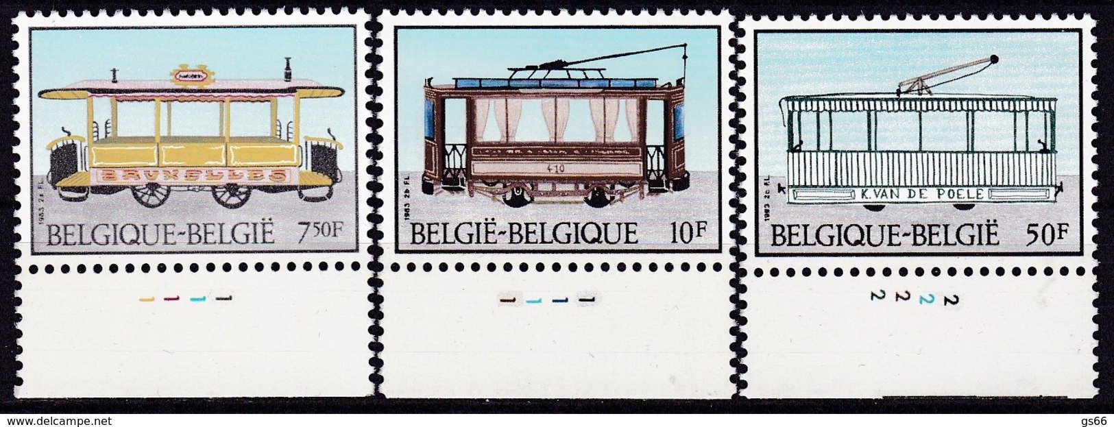 1983, Belgien, 2131/33,  MNH **, Historische Straßenbahnen. - Ungebraucht