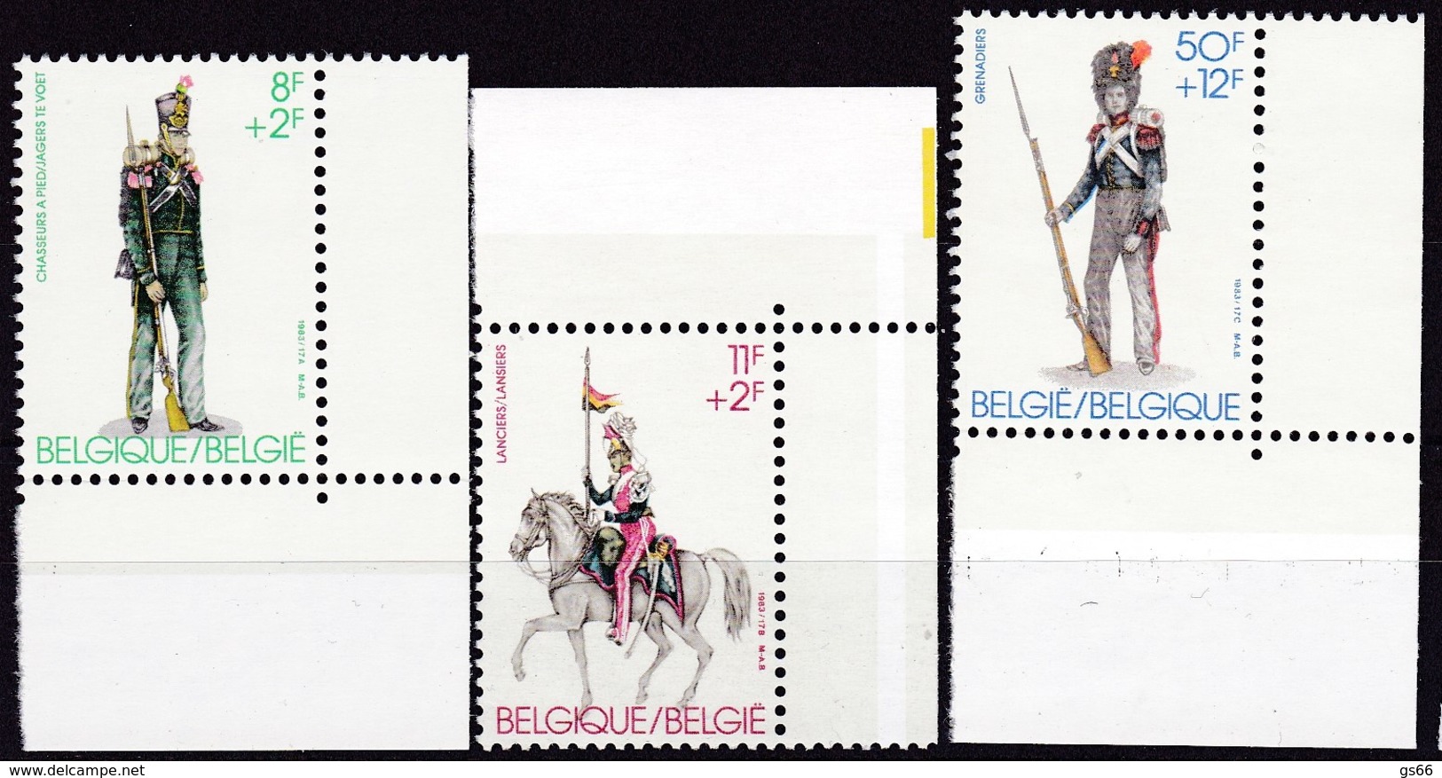 1983, Belgien, 2160/62,  MNH **,  Solidarität: Alte Militäruniformen - Ungebraucht