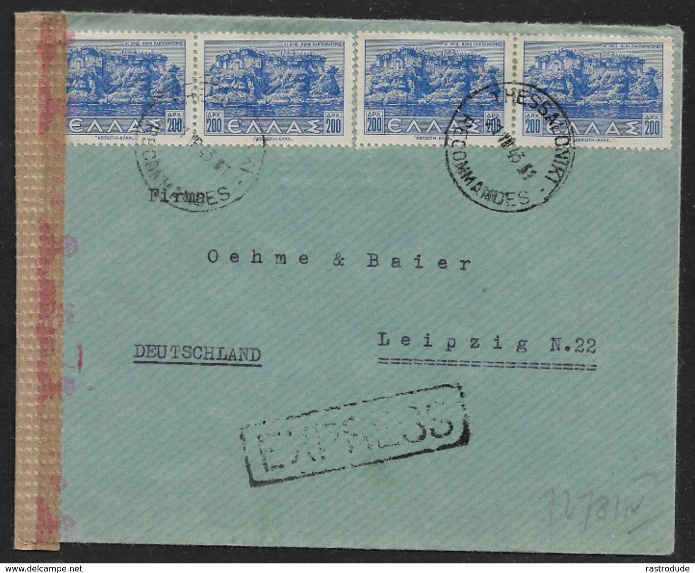 1943 GRIECHENLAND GREECE - EXPRESS R-Brief OKW ZENSUR - THESSALONIKI N. LEIPZIG - Covers & Documents