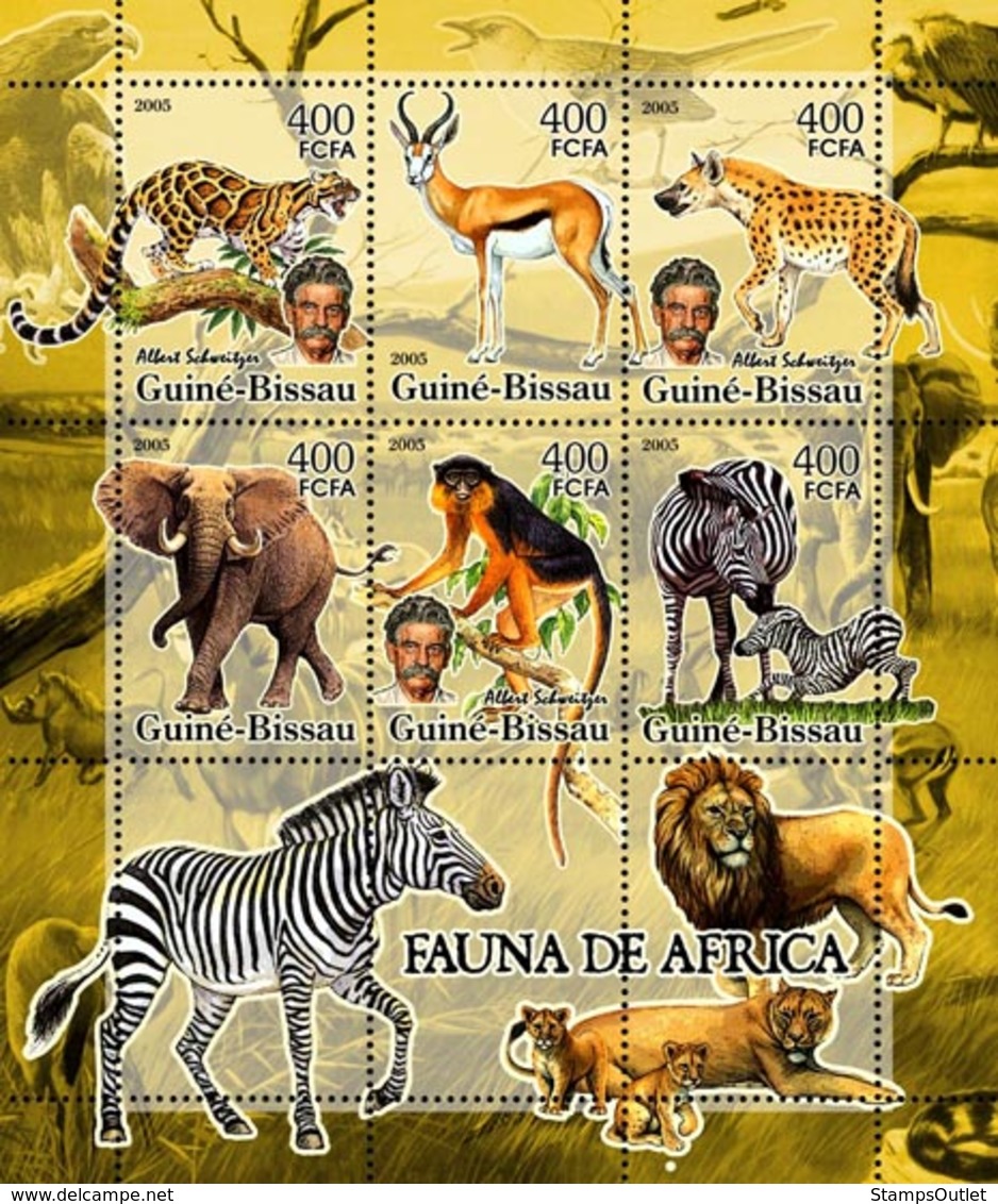 Guinea - Bissau 2005 - Fauna Of Africa & A. Schweitzer 6v, Y&T 2116-2121, Michel 3215-3220 - Guinea-Bissau