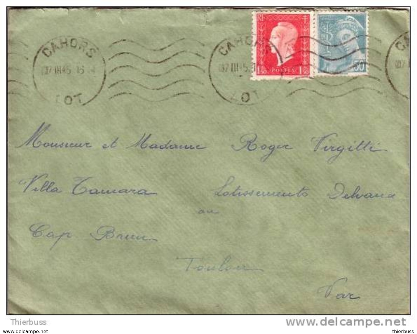 Lettre De Cahors Lot Le 7 3 1945 Affranchie Avec Dulac Et Mercure - 1944-45 Marianne Van Dulac