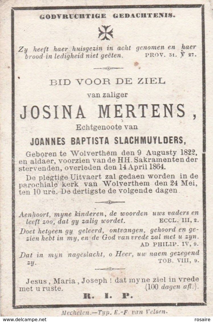 Josina Mertens-wolverthem 1822-1864 - Images Religieuses