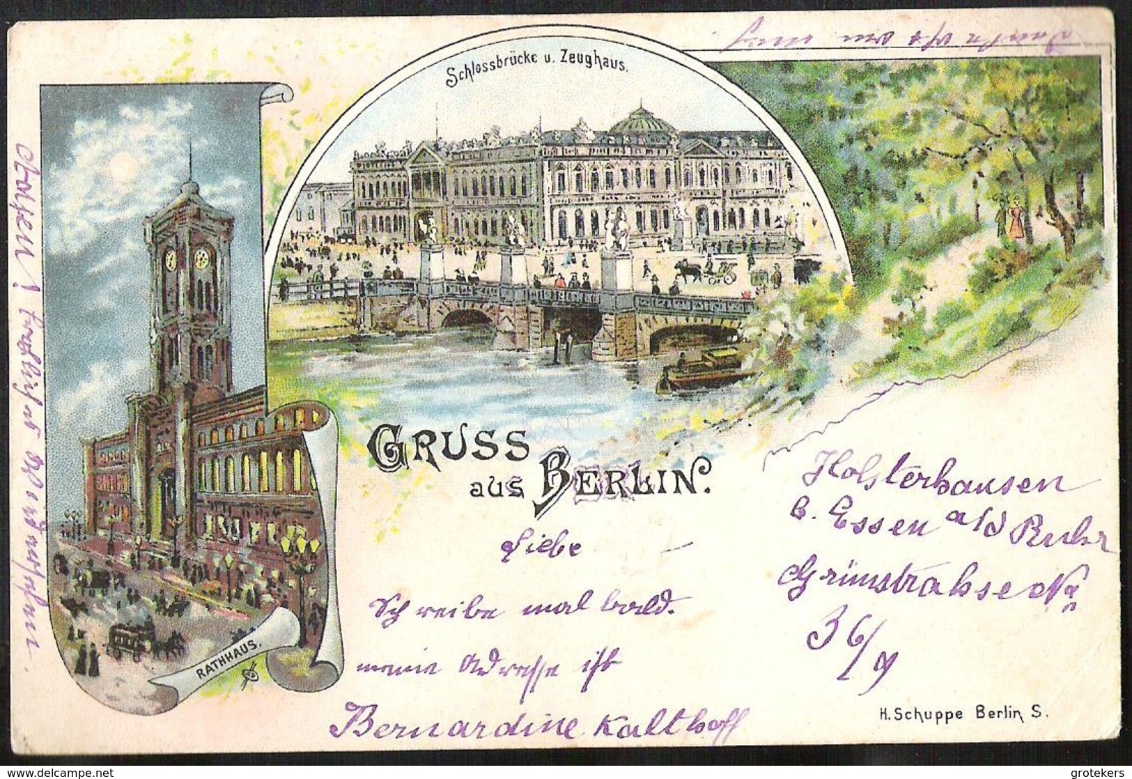 BERLIN Gruss Aus Mit Rathaus U Schloss Brücke Und Zeughaus Um 1900 Litho Karte - Mitte