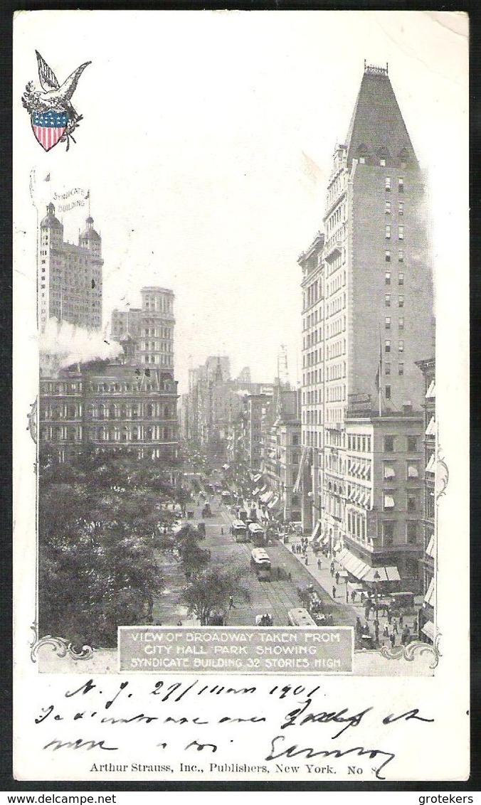 NEW YORK View Of Broadway Sent 1901 From NEW YORK N.Y. STA.O  To Belgium - Broadway