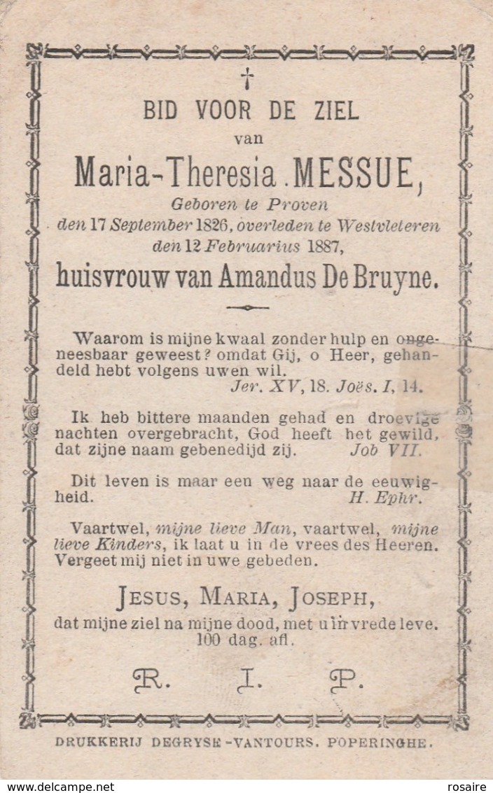 Maria Theresia Messue-proven 1826-westvleteren 1887 - Images Religieuses