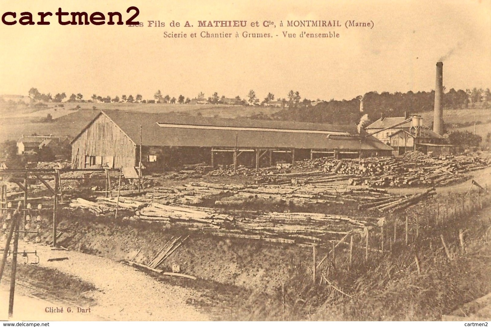 RARE CPA : MONTMIRAIL LES FILS DE A.MATHIEU ET COMPAGNIE SCIERIE ET CHANTIER A GRUMES INDUSTRIE METIER 51 MARNE - Montmirail