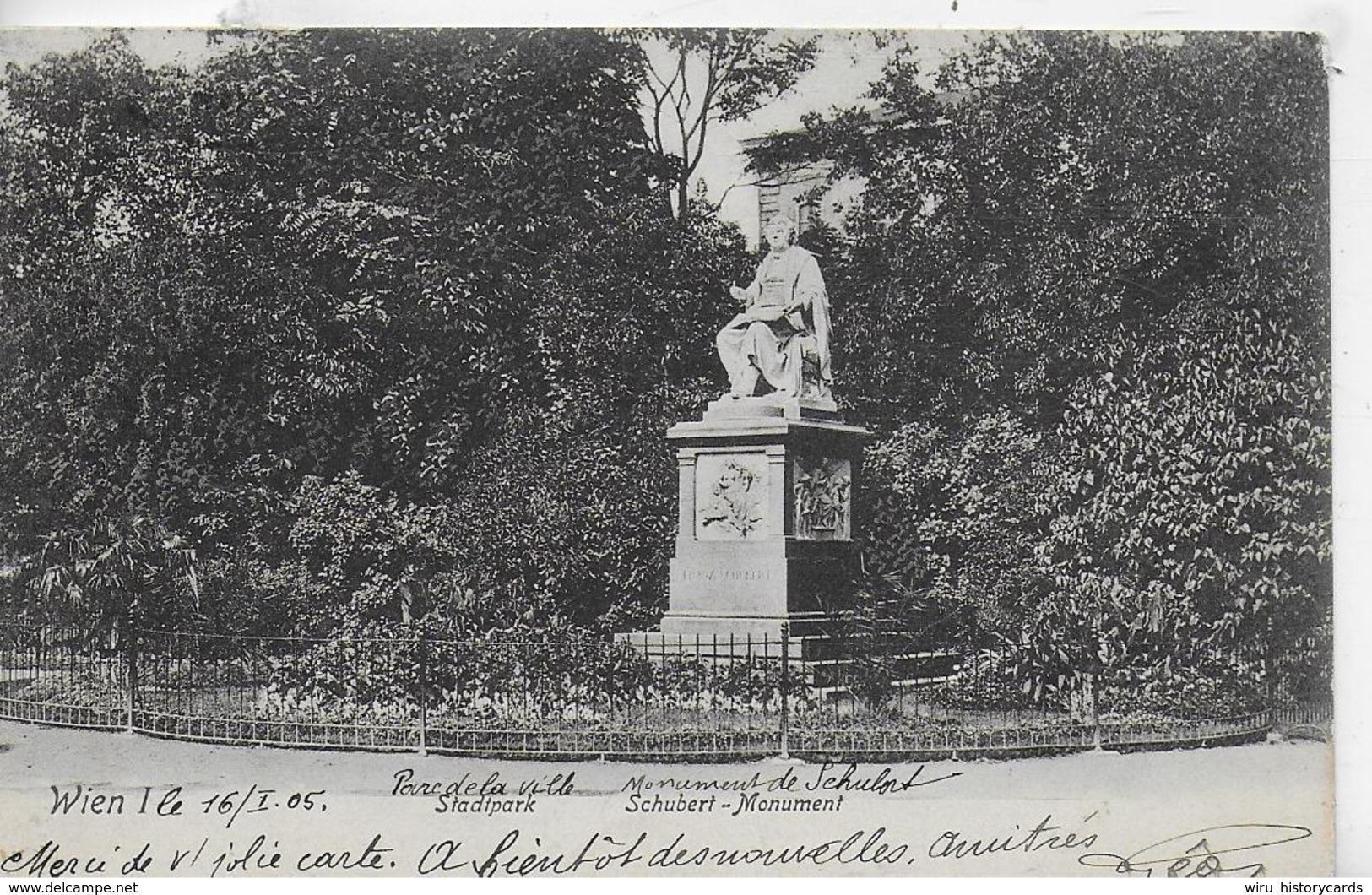 AK 0323  Wien - Satdtpark ( Schubert-Monument ) / Verlag Schindler Um 1903 - Vienna Center