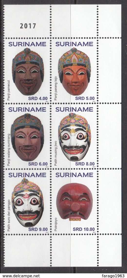 2017 Surinam Suriname Masks Culture Complete Block Of 6 MNH - Suriname