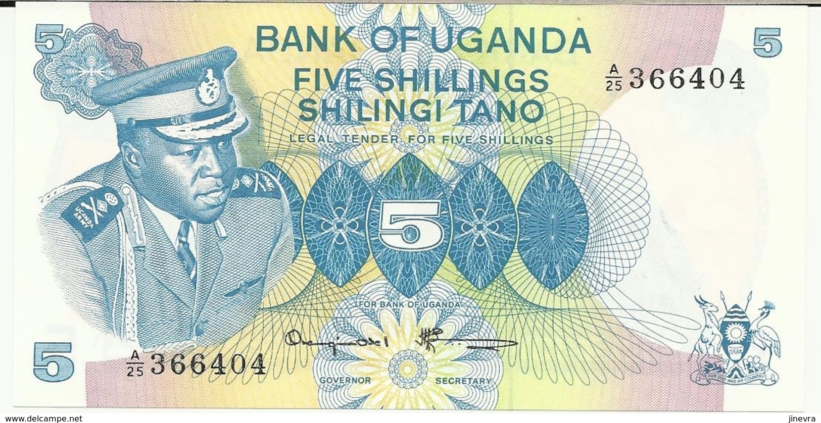 UGANDA 5 SHILLINGS 1977 PICK 5A UNC - Oeganda