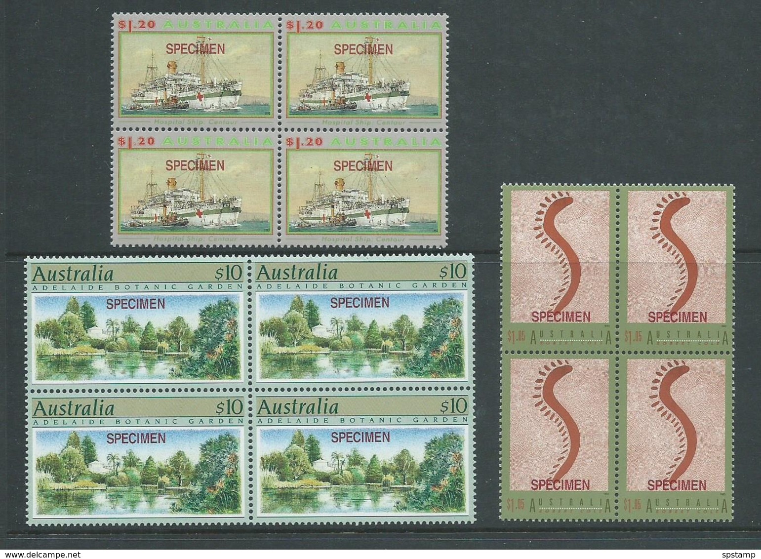 Australia 1994 Specimen Overprints Part 1 $1.05 / $1.2 / $10 MNH Blocks Of 4 - Uncommon - Mint Stamps