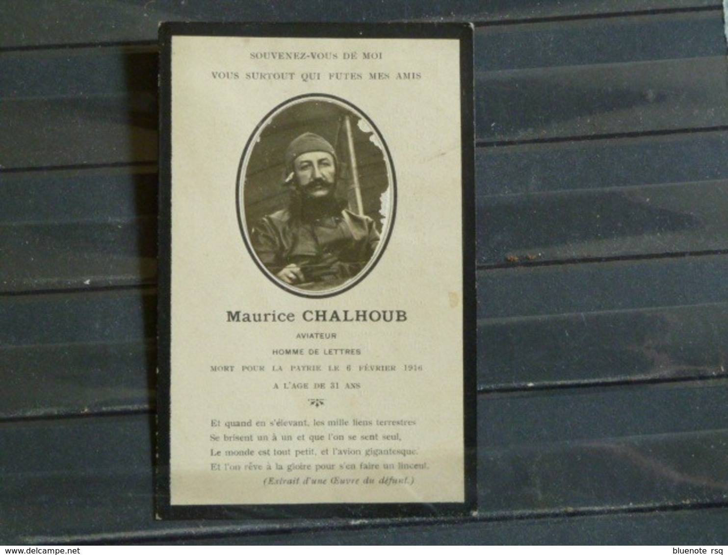 PFC - Faire Part Deces Maurice Chalhoub Aviateur Et Homme De Lettres Mort Pour La Patrie 6 Fevrier 1916 Militaria - Obituary Notices