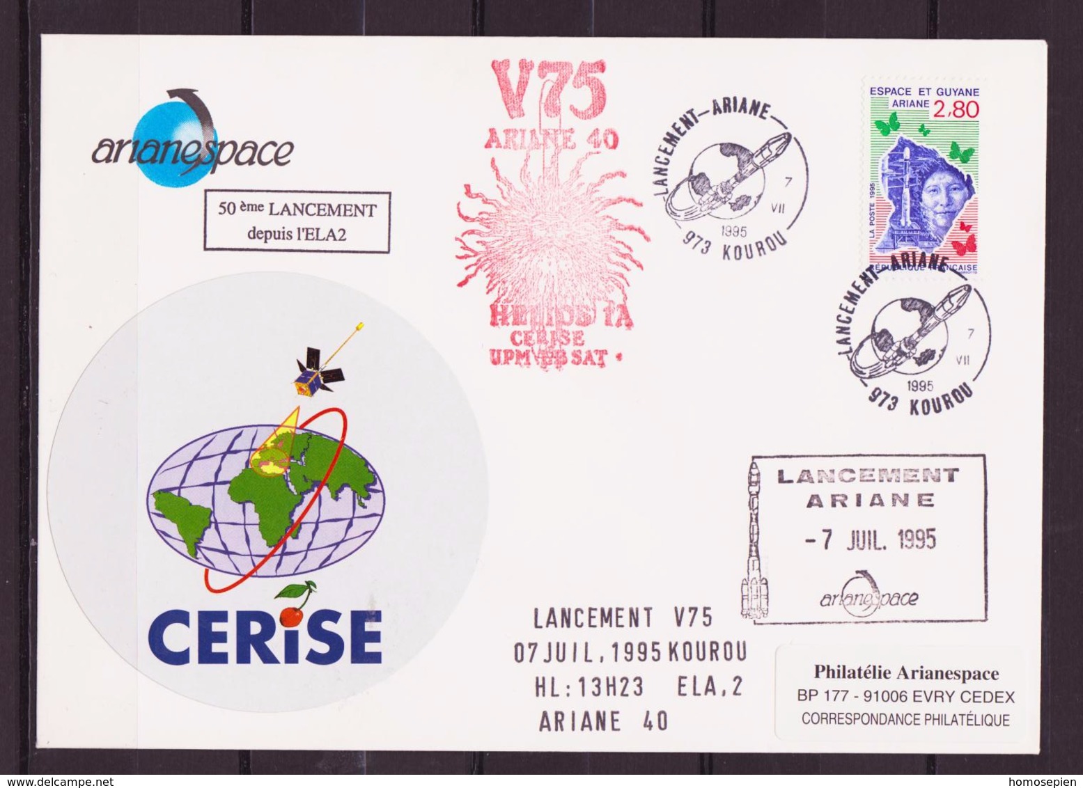 ESPACE - ARIANE Vol Du 1995/07 V75 - Arianespace - 1 Maxi Enveloppe Satellite CERISE - Europe