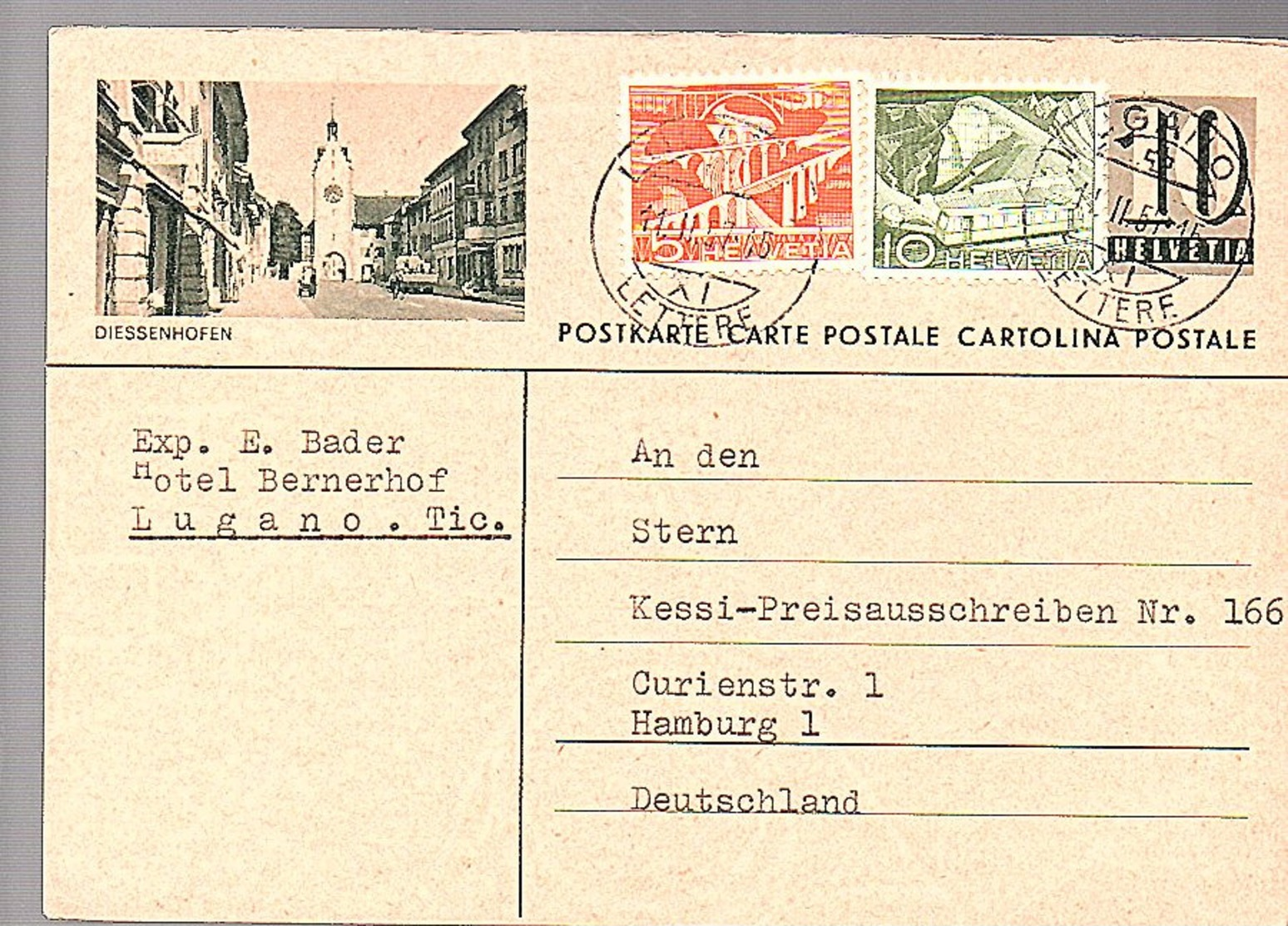 DIESSENHOFEN Lugano > Hamburg (657) - Stamped Stationery