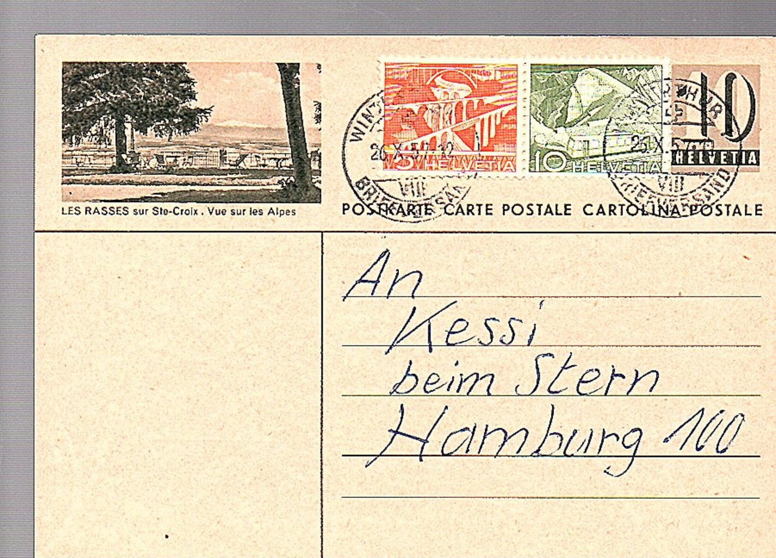 LES RASSES Winterthur > Hamburg (658) - Enteros Postales