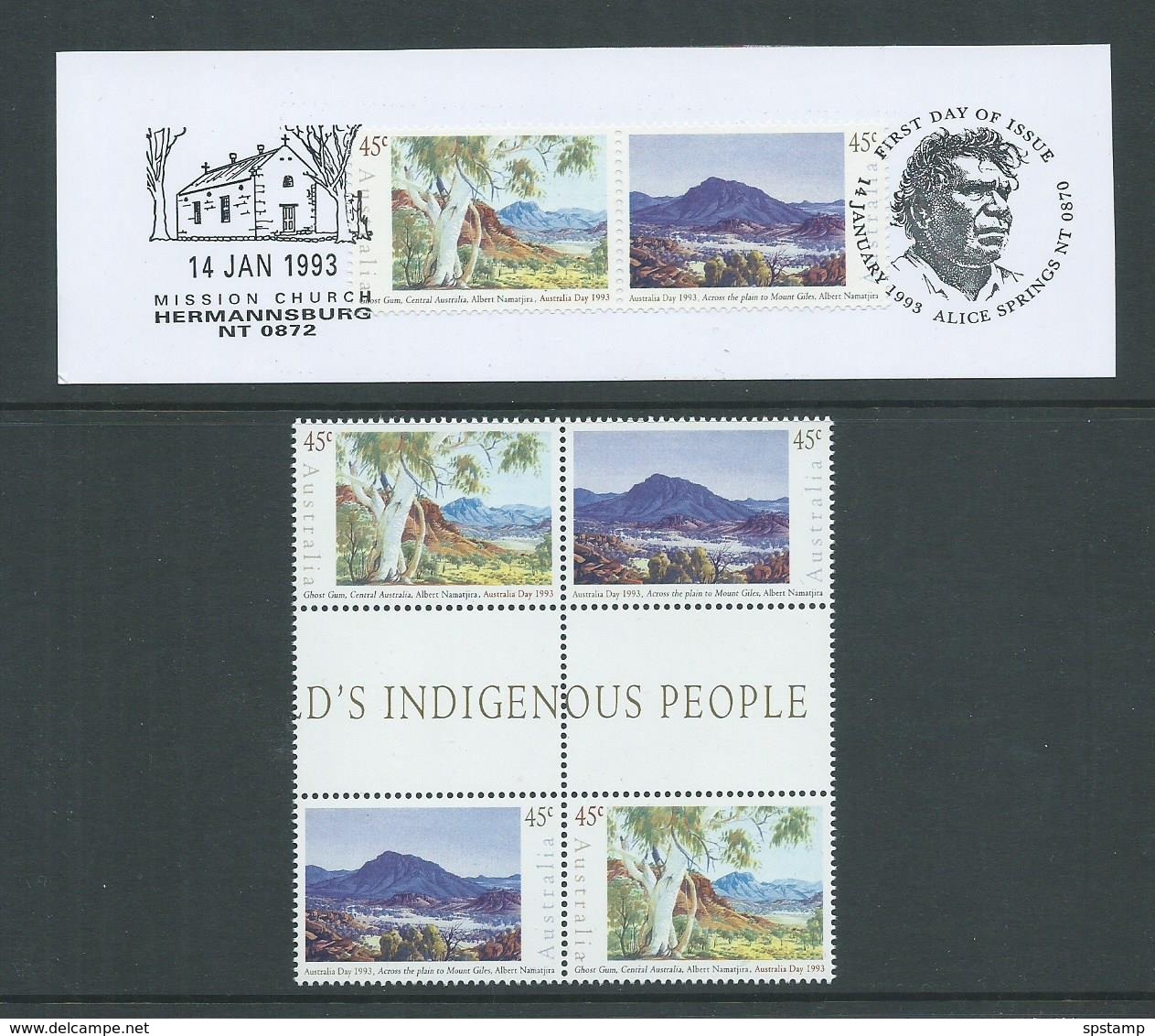 Australia 1993 Namatjira Paintings Australia Day Se-tenant Gutter Block Of 4 MNH & FU Pair On Piece Special Postmarks - Mint Stamps