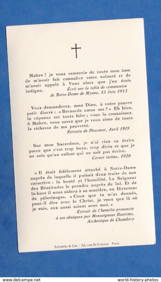 Faire Part De Décés - Abbé Bernard SECRET Né à AIX Les BAINS , Poilu Blessé Au Col De La Chipotte 1914 - Cognin Chambéry - Documents