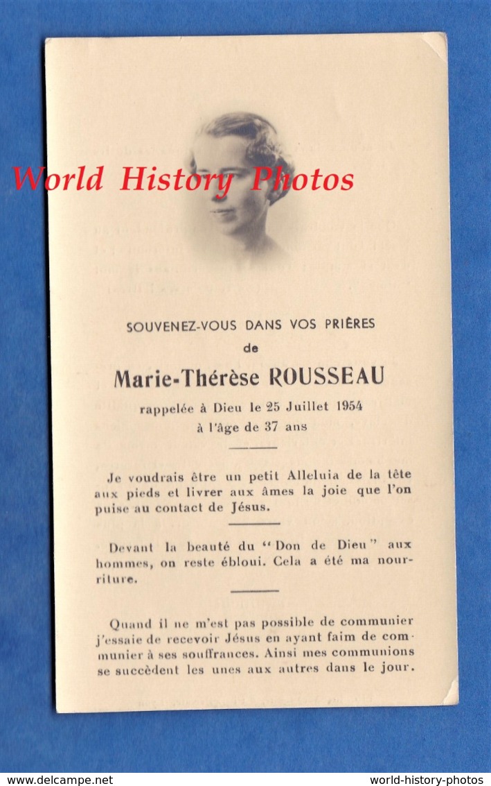 Faire Part De Décés Avec Photo - Marie Thérèse ROUSSEAU Décédée Le 25 Juillet 1954 - Lyon Ou Environs - Décès