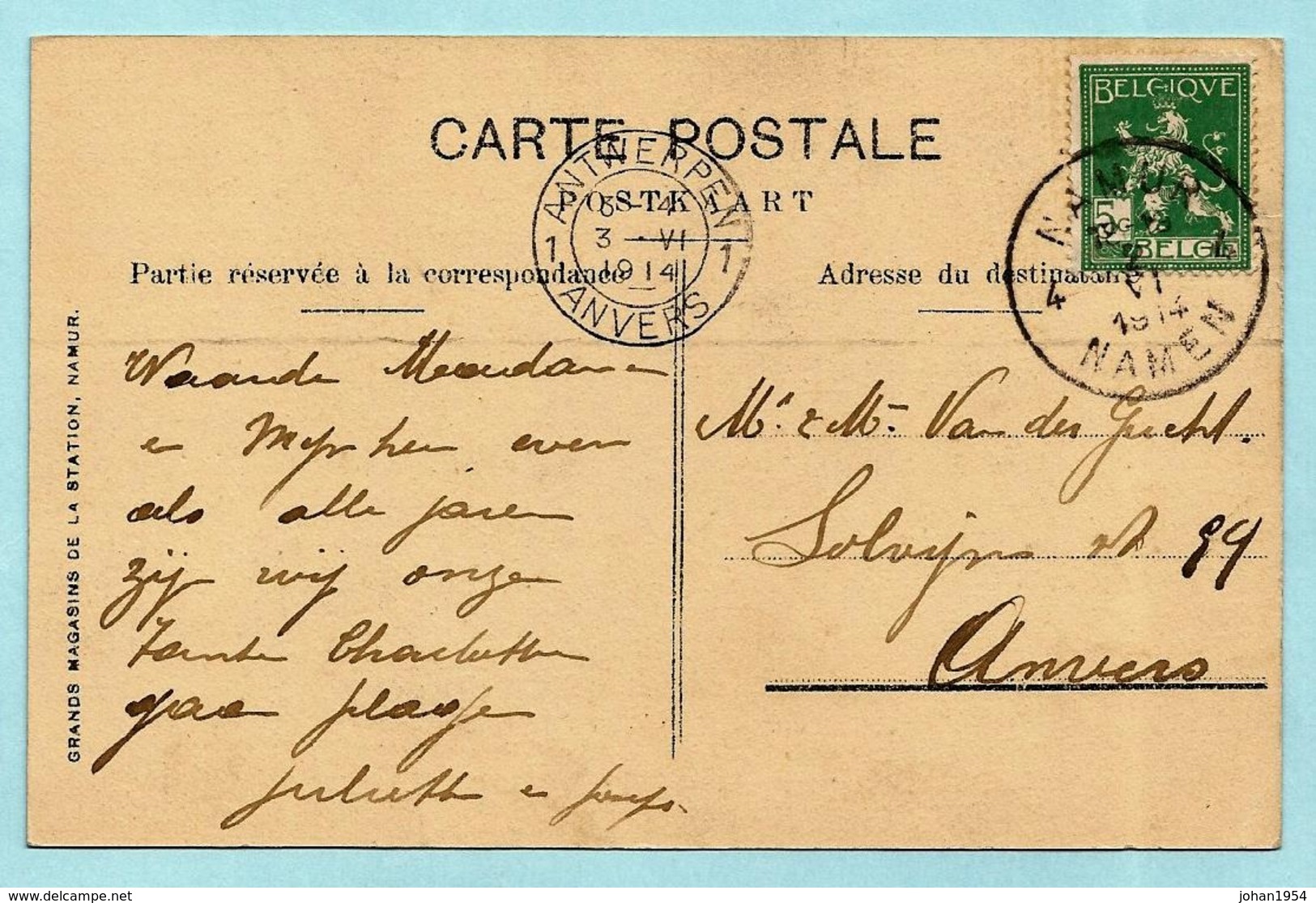 N°108 Op Postkaart, Afst. NAMUR 4 02/06/1914 (ex La Plante) -- COBA : 15 - 1912 Pellens