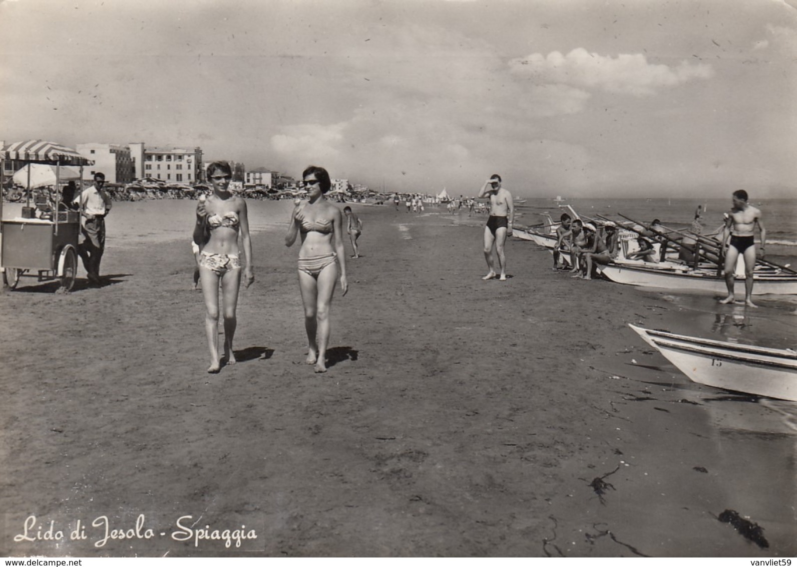 LIDO DI JESOLO-VENEZIA-SPIAGGIA-CARTOLINA VERA FOTOGRAFIA-VIAGGIATA IL 20-7-1959 - Venezia