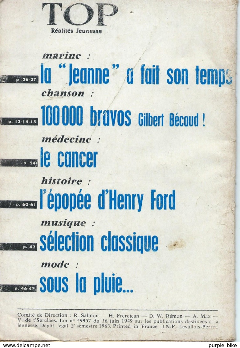 TOP REALITES JEUNESSE N° 255 1963 Salon De L'auto - Informations Générales