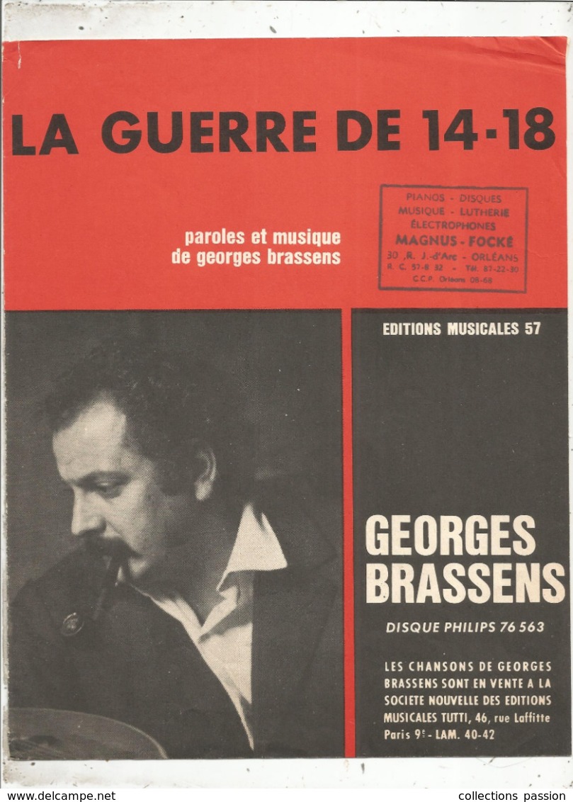 Partition Musicale Ancienne , GEORGES BRASSENS , LA GUERRE DE 14-18 , Frais Fr 1.85e - Partitions Musicales Anciennes